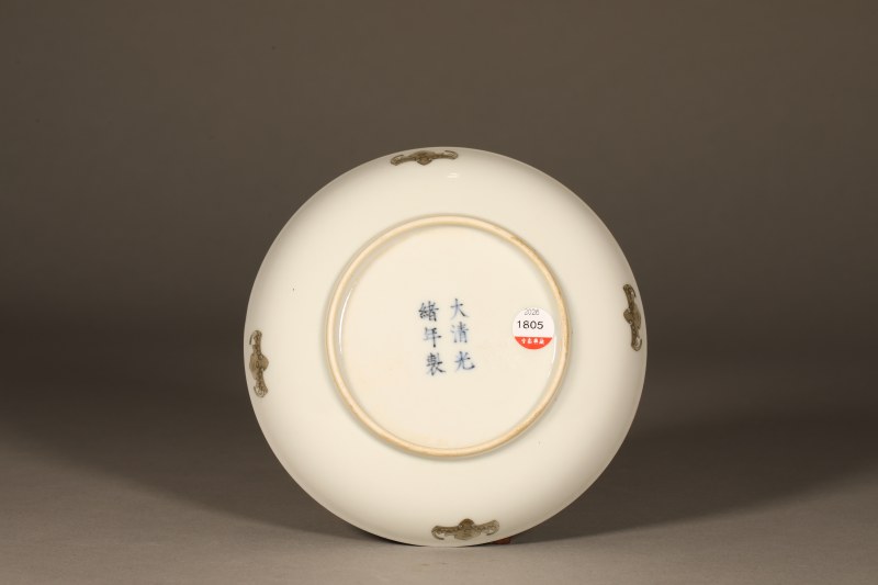 清光绪 墨彩绿釉梅花纹盘 - 图5