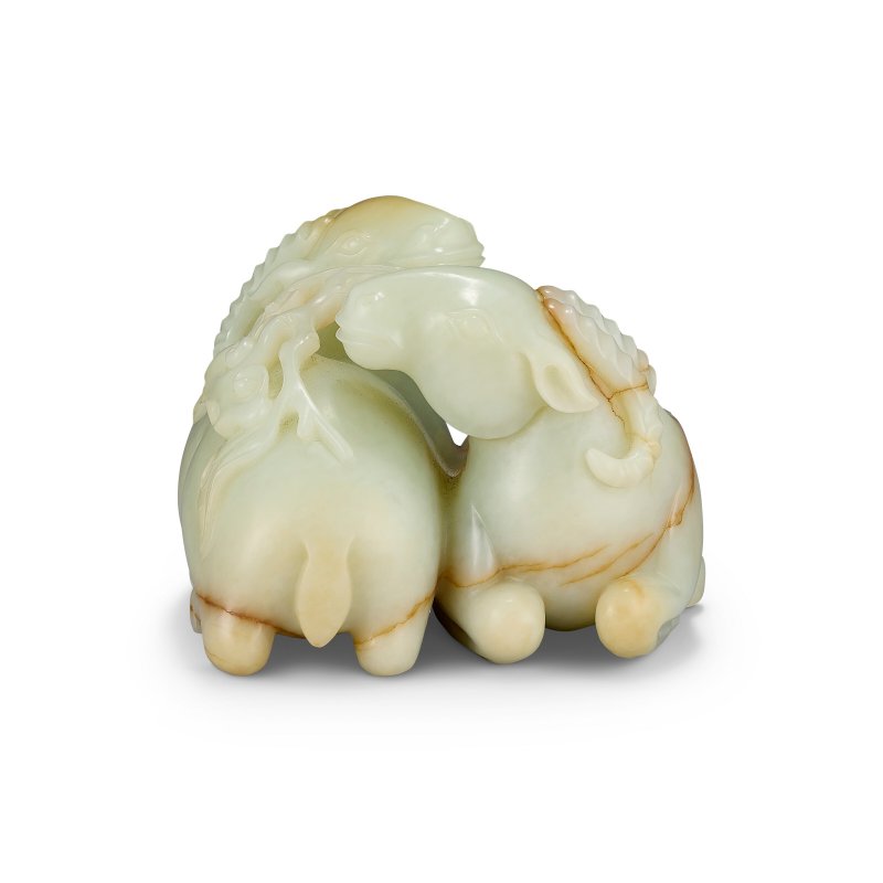 清十八/十九世紀 青玉雕「羊羊如意」擺件  QING DYNASTY, 18TH-19TH CENTURY - 图2