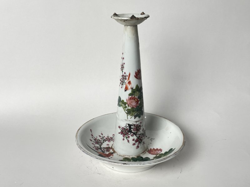 晚清民国 粉彩花鸟纹烛台 - 图1