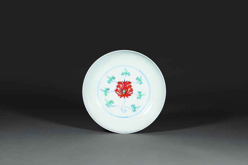 清康熙 斗彩缠枝花卉盘 - 图1