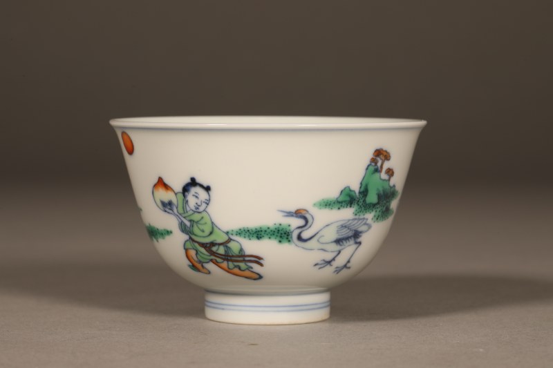 斗彩松鹤高士童子茶圆 - 图4