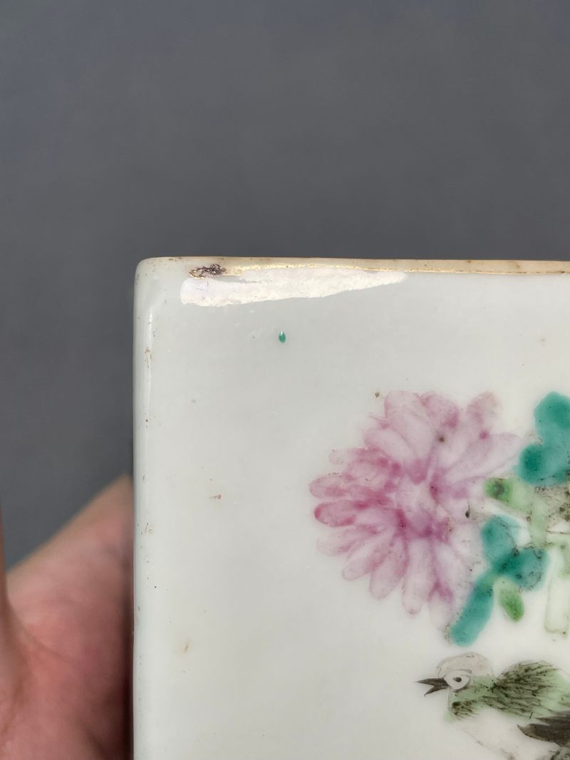 清光绪 浅降彩花鸟诗文四方笔筒 - 图24