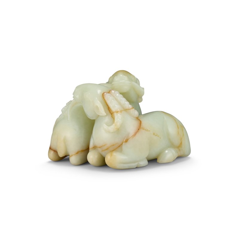 清十八/十九世紀 青玉雕「羊羊如意」擺件  QING DYNASTY, 18TH-19TH CENTURY - 图3