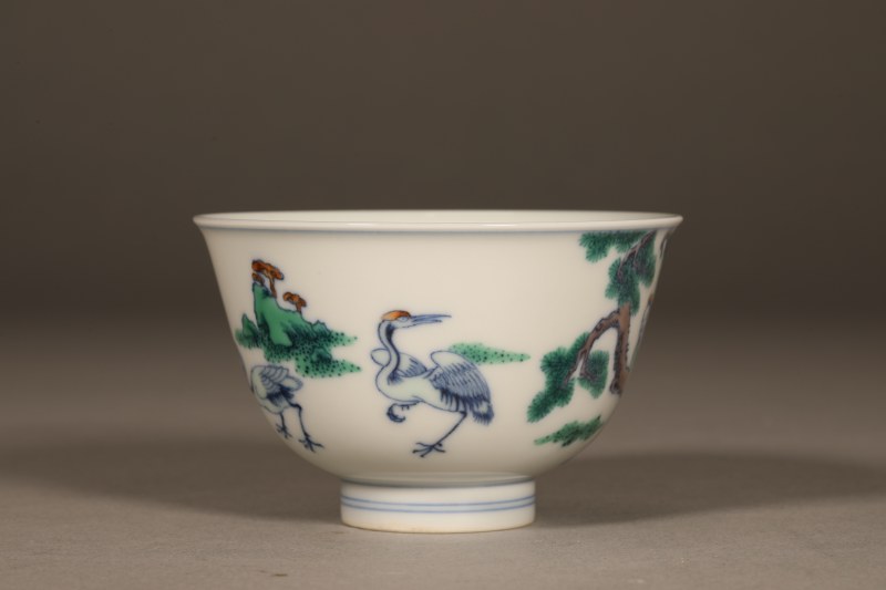 斗彩松鹤高士童子茶圆 - 图5