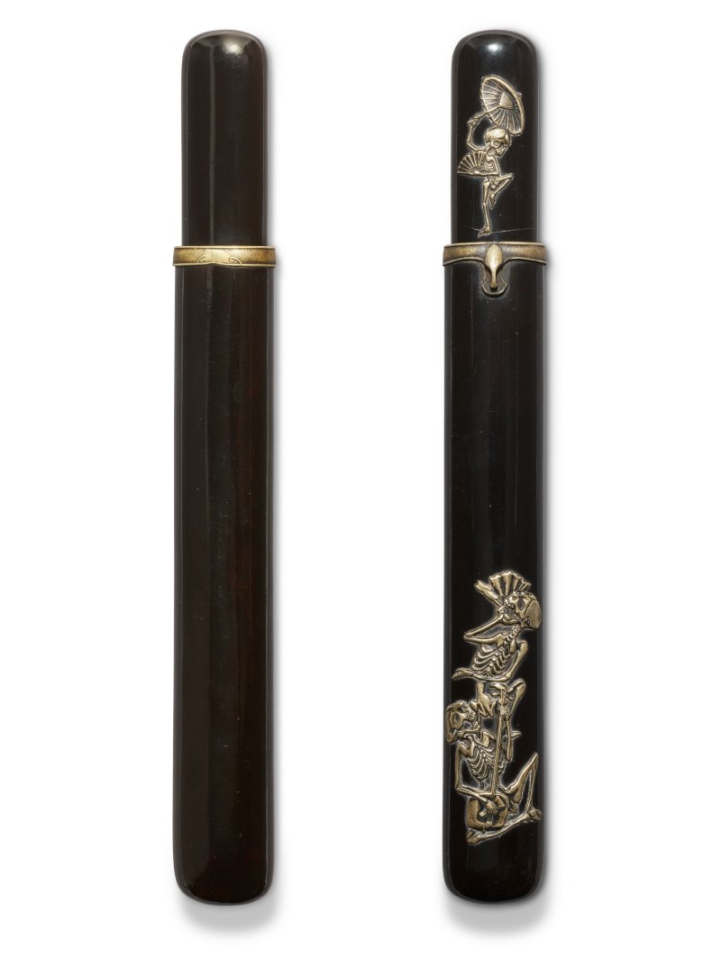 AN INLAID BLACK LACQUER KISERUZUTSU (PIPE CASE)  JAPAN, MEIJI PERIOD (LATE 19TH-EARLY 20TH CENTURY)
