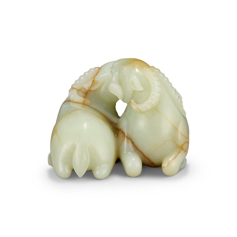 清十八/十九世紀 青玉雕「羊羊如意」擺件  QING DYNASTY, 18TH-19TH CENTURY - 图4