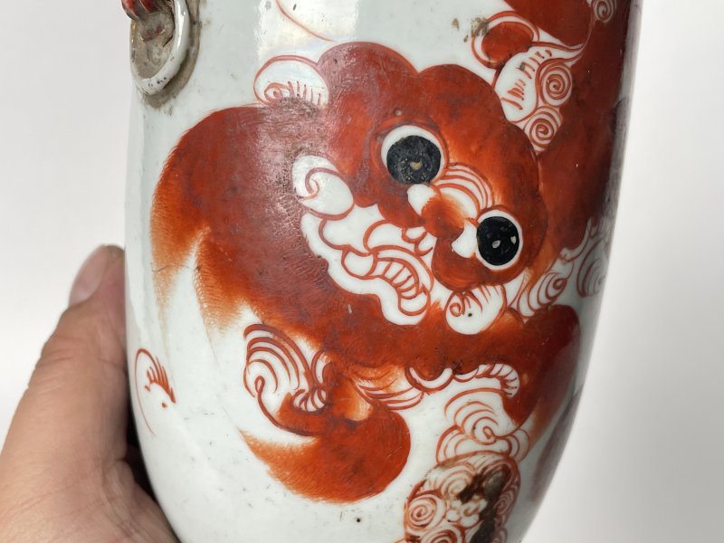 民国 矾红彩少师太师双耳瓶 - 图5