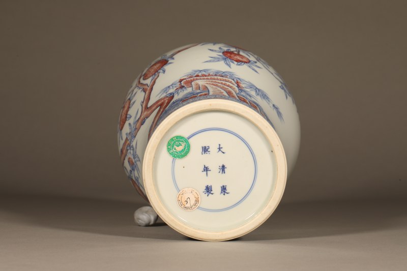 清 青花釉里红寿桃纹梅瓶 - 图2