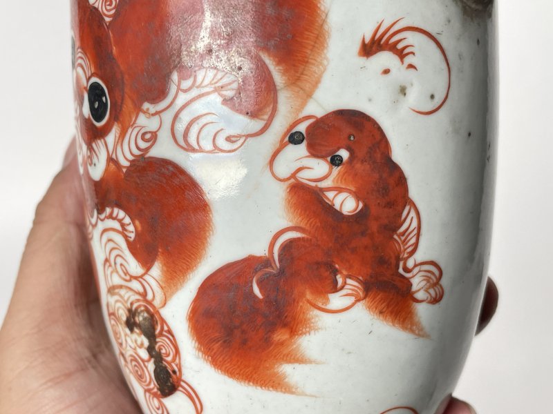 民国 矾红彩少师太师双耳瓶 - 图6