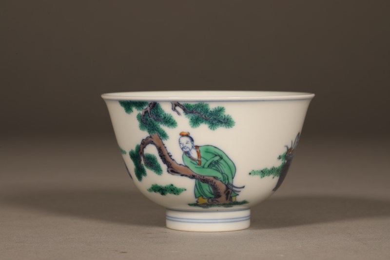 斗彩松鹤高士童子茶圆 - 图6