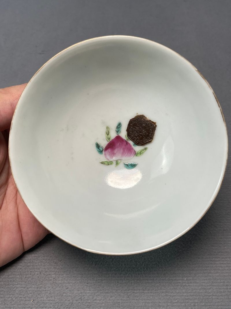 清道光 粉彩四季花卉纹盖碗 - 图7