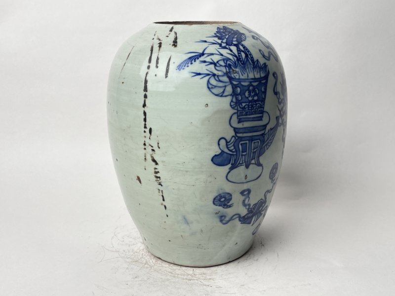 清 青花杂宝花卉纹罐 - 图4