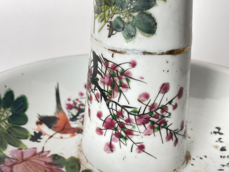晚清民国 粉彩花鸟纹烛台 - 图6