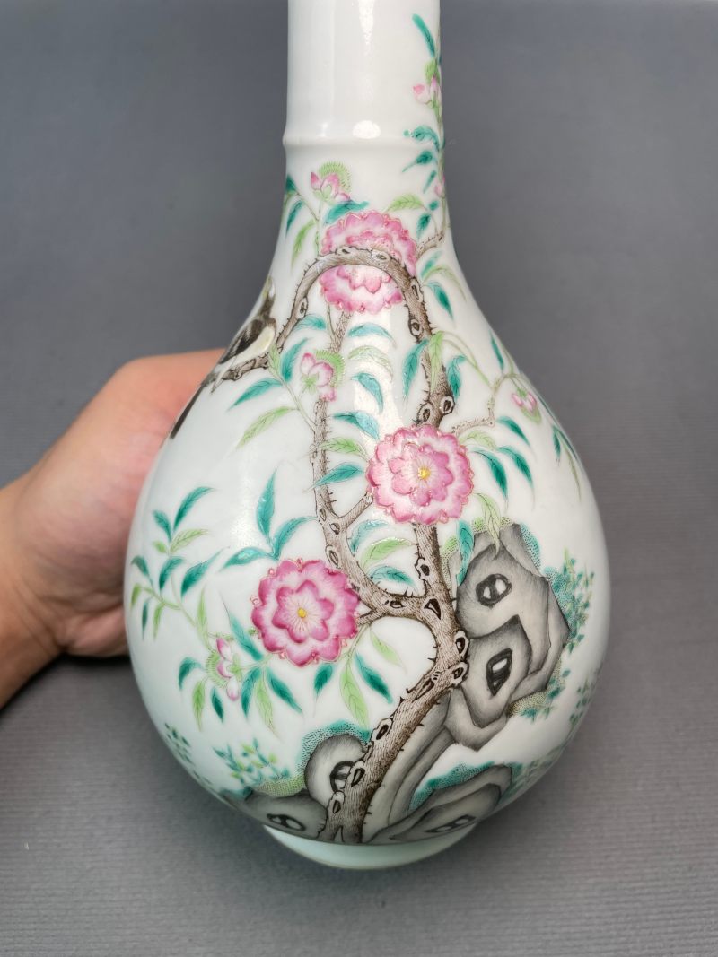 清光绪 粉彩花鸟纹胆瓶 - 图4