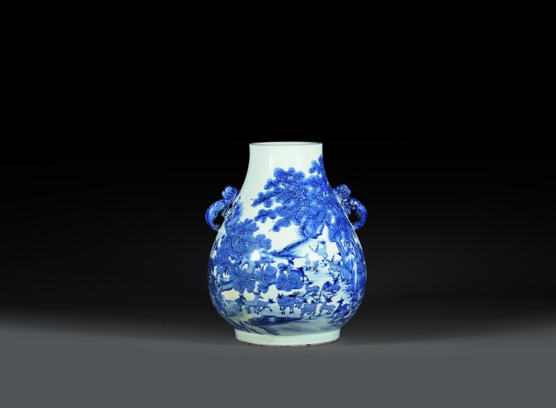 清 青花百鹿尊