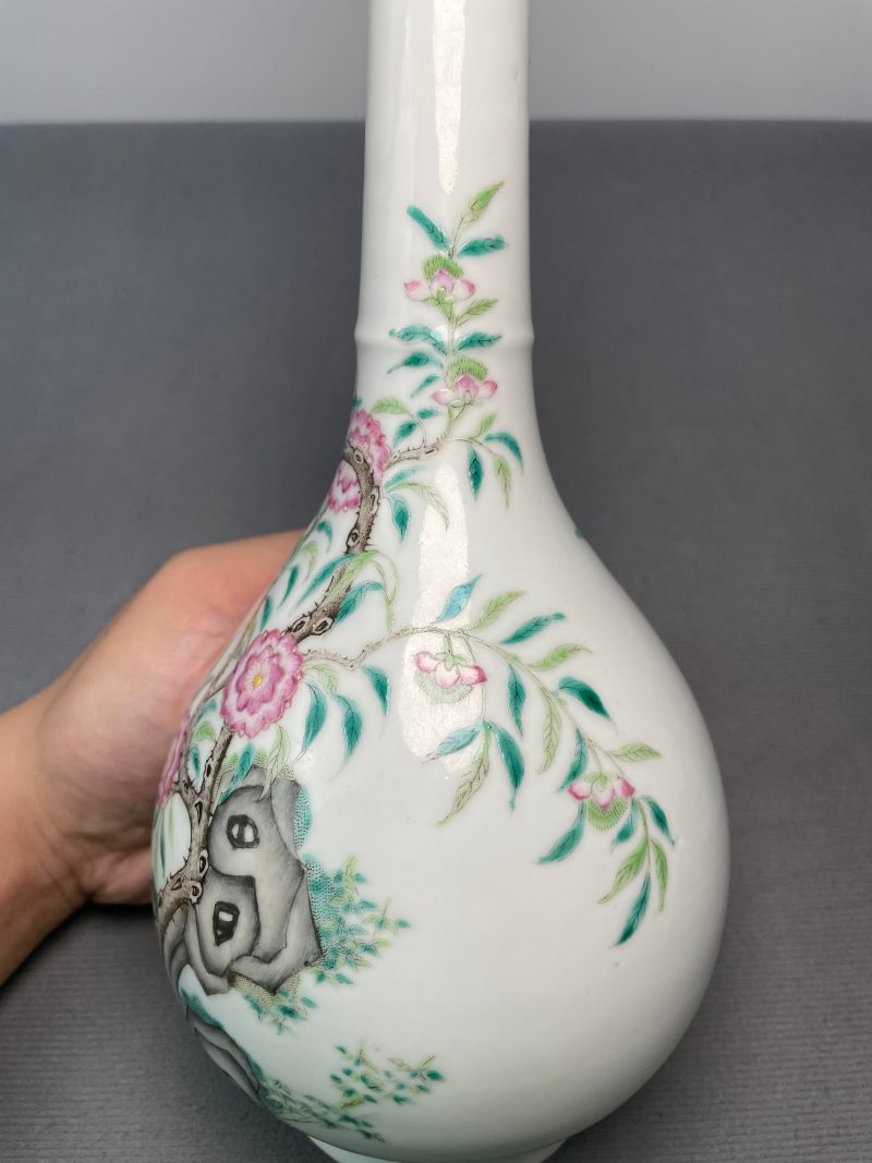 清光绪 粉彩花鸟纹胆瓶 - 图5