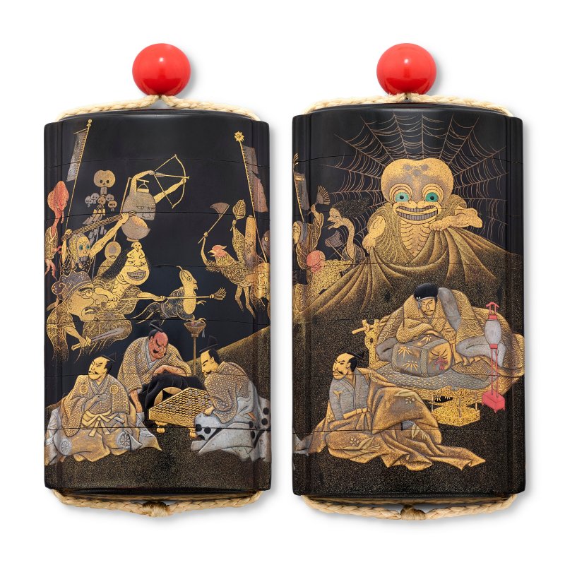 A BLACK LACQUER SIX-CASE INRO  JAPAN, EDO PERIOD (18TH-19TH CENTURY), SIGNED SHUNSHO KAGEMASA AND SEALED KAGEMASA (SHUNSHO LINEAGE)