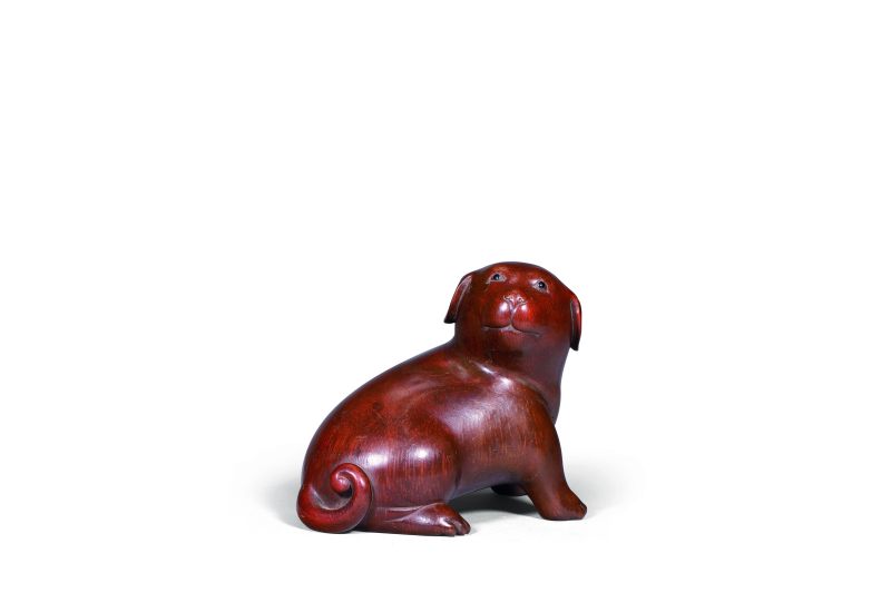 清 竹根雕犬