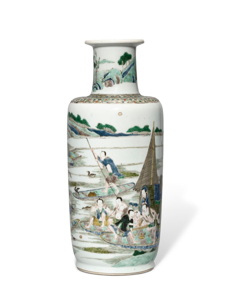 A SMALL FAMILLE VERTE ROULEAU VASE  CHINA, QING DYNASTY, KANGXI PERIOD (1662-1722)