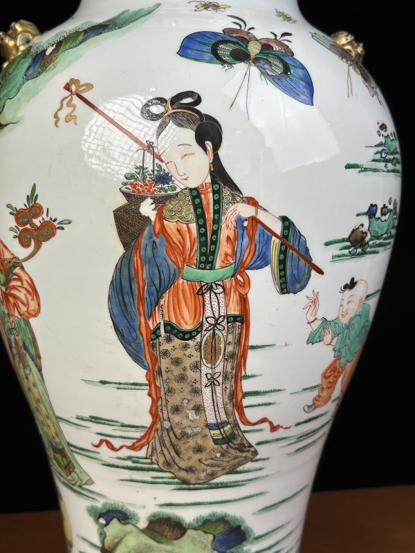 清康熙 五彩侍女婴戏纹大罐 - 图4