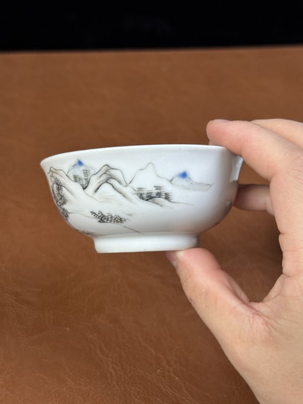 清雍正 墨彩山水杯一对 - 图9