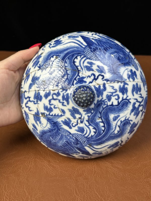 清光绪 青花云凤纹温锅 - 图2