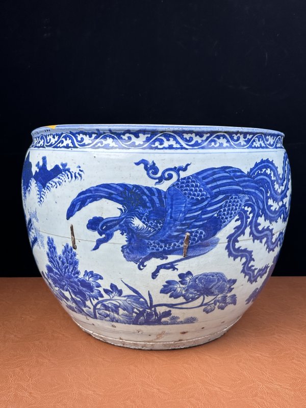 明嘉靖  青花威凤祥麟元宝缸 - 图9