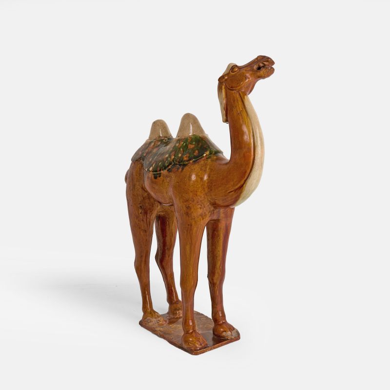 唐 三彩骆驼立像 | A Chinese sancai-glazed pottery figure Tang dynasty (618-907), of a braying Bactrian camel