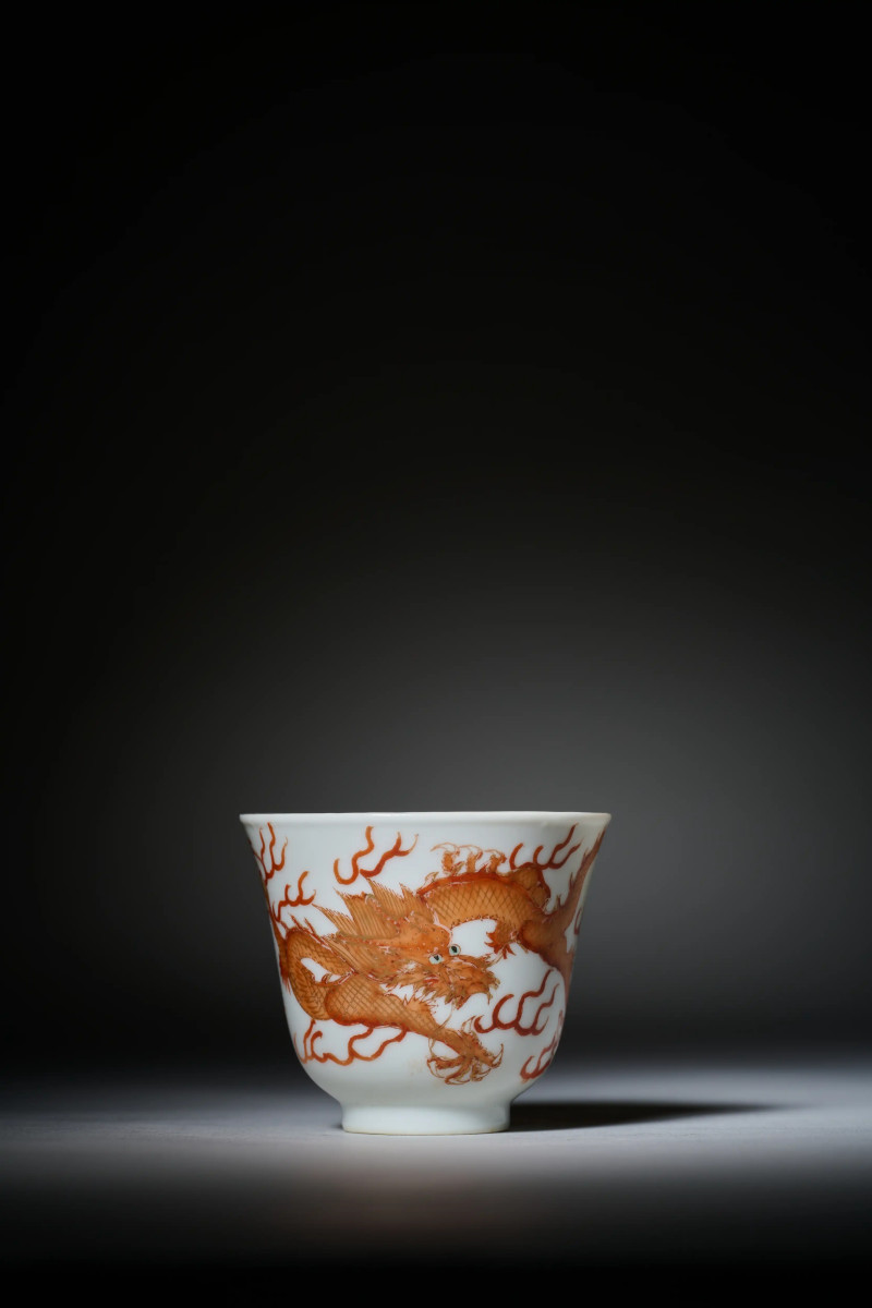 清光绪 矾红彩双龙赶珠涛水纹铃铛杯 - 图6
