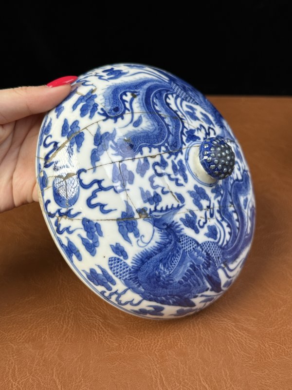 清光绪 青花云凤纹温锅 - 图3