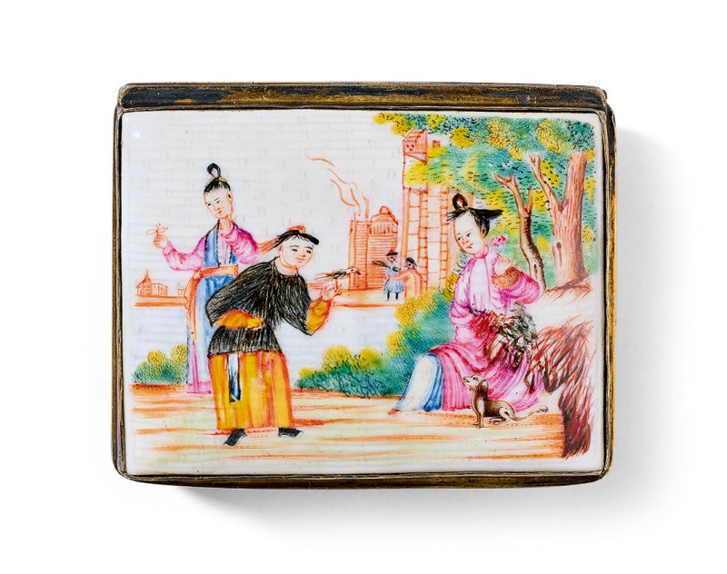 清乾隆 广法郎彩人物手盒 - 图2