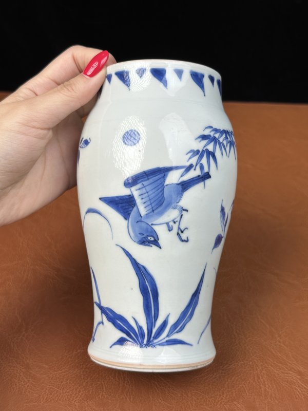 明崇祯 青花花鸟纹莲子罐 - 图11