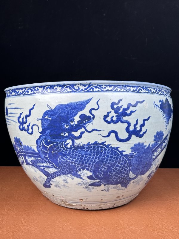 明嘉靖  青花威凤祥麟元宝缸 - 图5