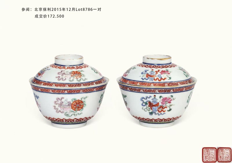 清同治 粉彩八吉祥纹盖碗 - 图2
