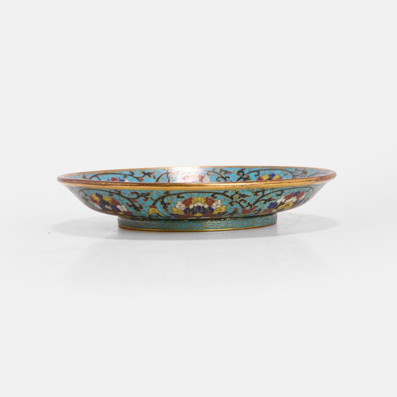清 铜胎掐丝珐琅缠枝莲纹盘 | A Chinese cloisonné dish Qing dynasty (1644-1911), heavily cast