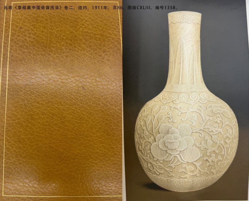 清雍正 浆胎仿定白釉剔刻缠枝花卉蕉叶纹天球瓶 - 图3