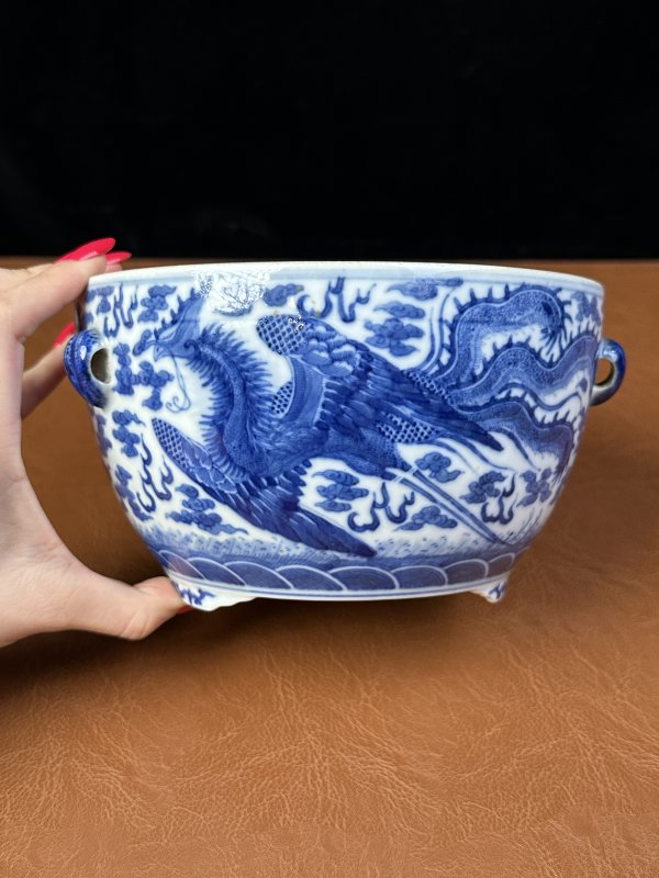 清光绪 青花云凤纹温锅 - 图6