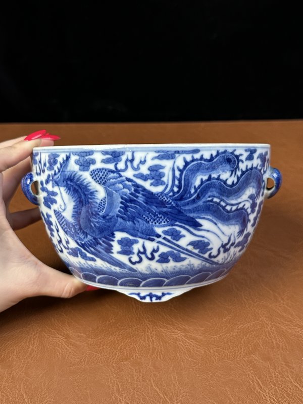 清光绪 青花云凤纹温锅 - 图7