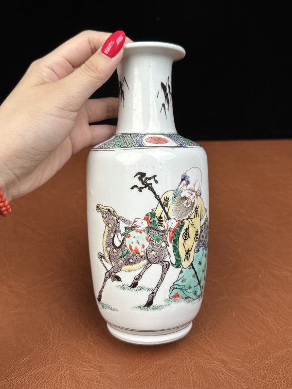 清康熙 五彩寿星图棒槌瓶 - 图8