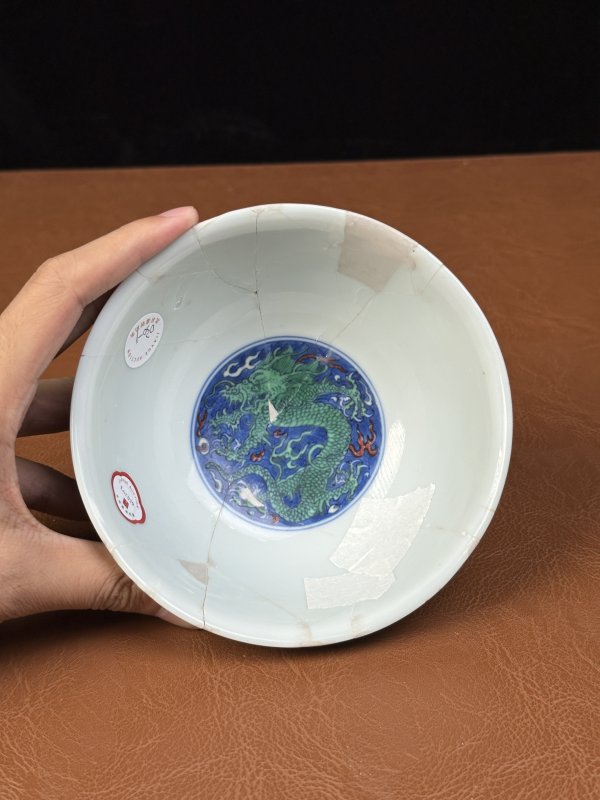 清康熙  清康熙 青花地五彩双龙赶珠纹碗 - 图12