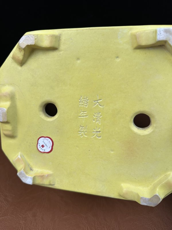 清光绪 黄釉暗刻花卉纹八方花盆 - 图10