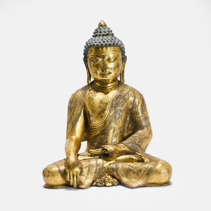 明(可能) 铜鎏金释迦牟尼坐像 | A Chinese gilt-bronze Shakyamuni Buddha probably Ming dynasty, seated crossed-legged - 图2