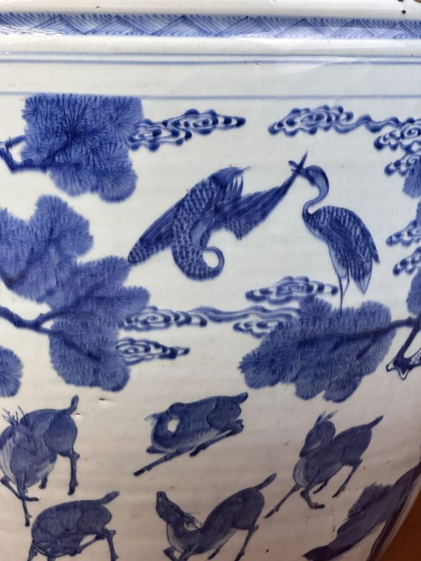 清康熙 青花鹤鹿同春纹大缸 - 图5