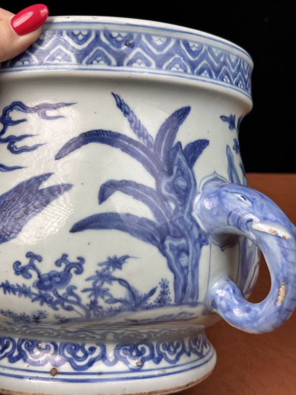 明嘉靖  青花仙瑞麒麟纹双象耳炉 - 图16