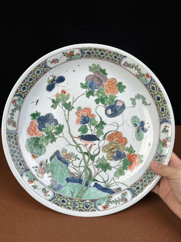 清康熙 五彩花鸟纹大盘 - 图7