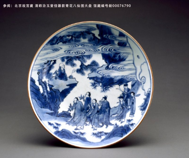 清顺治 青花八仙祝寿图大盘 - 图3