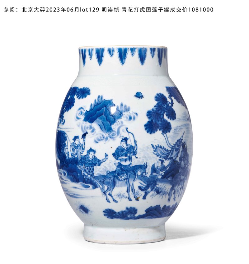 明崇祯 青花文王访贤莲子罐 - 图6