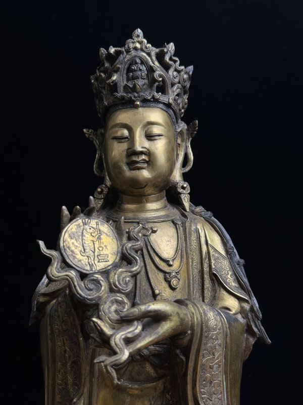 明中期 铜鎏金月光菩萨立像 - 图7