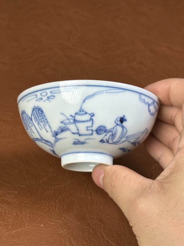 清雍正 青花高士人物茶园 - 图3