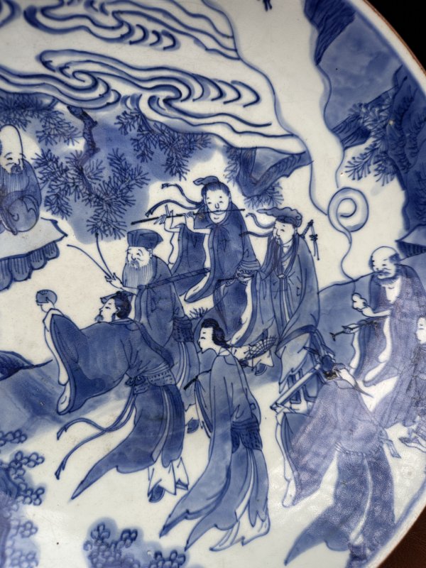 清顺治 青花八仙祝寿图大盘 - 图5